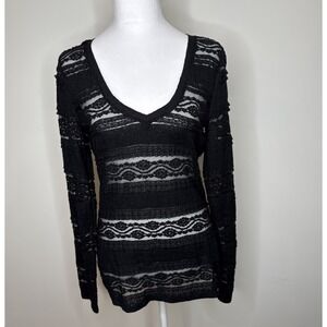 Vintage Y2K Express Lace Long Sleeve Top M Black‎ Sheer Whimsigoth Fairy Grunge